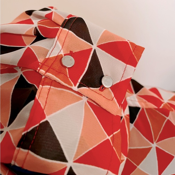 LIZ CLAIBORNE SHEER GEOMETRIC PRINT BUTTON DOWN BLOUSE WOMEN’S SZ L - Picture 5 of 7